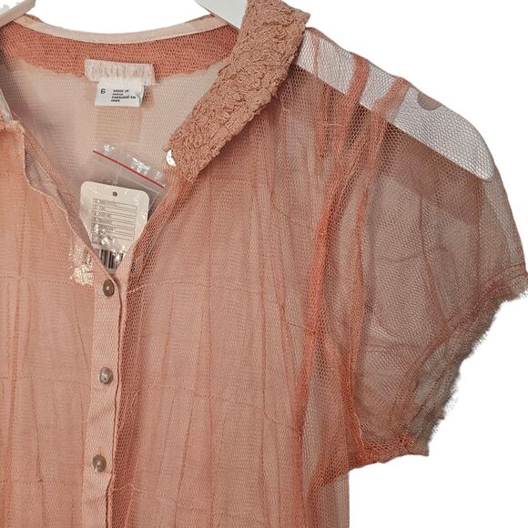 Urban Outfitters Cooperative Pink Mesh Collared Dress NWT Twee Fairy Coquette - Picture 2 of 7